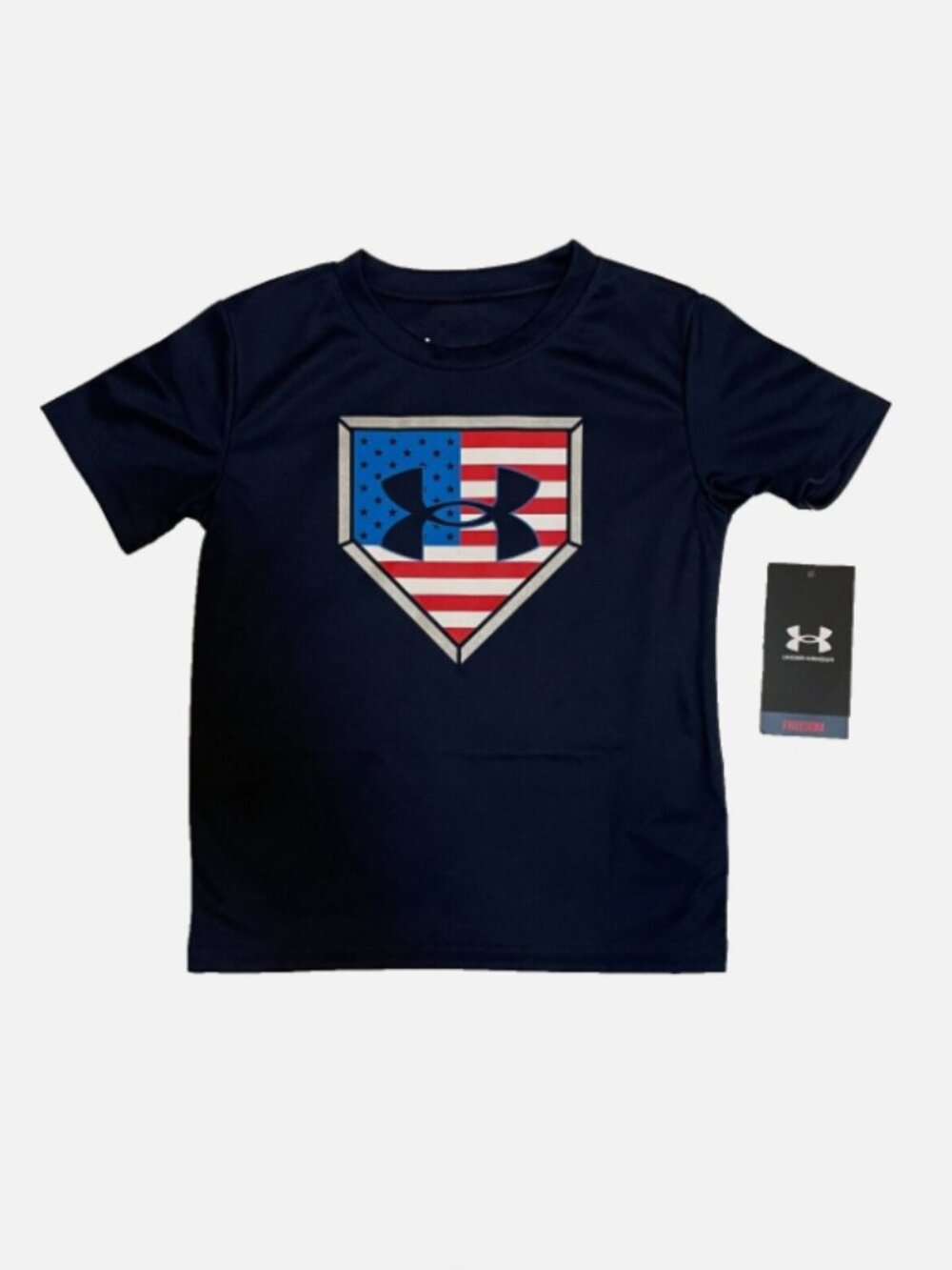 Under armour Freedom Flag Baseball Plate Tee Boys 4 Blue NWT